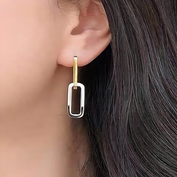 🆕️Minimalist Chic Two Tone C Hoop Earrings 18K Gold Plated Stainless Steel - Picture 6 of 12